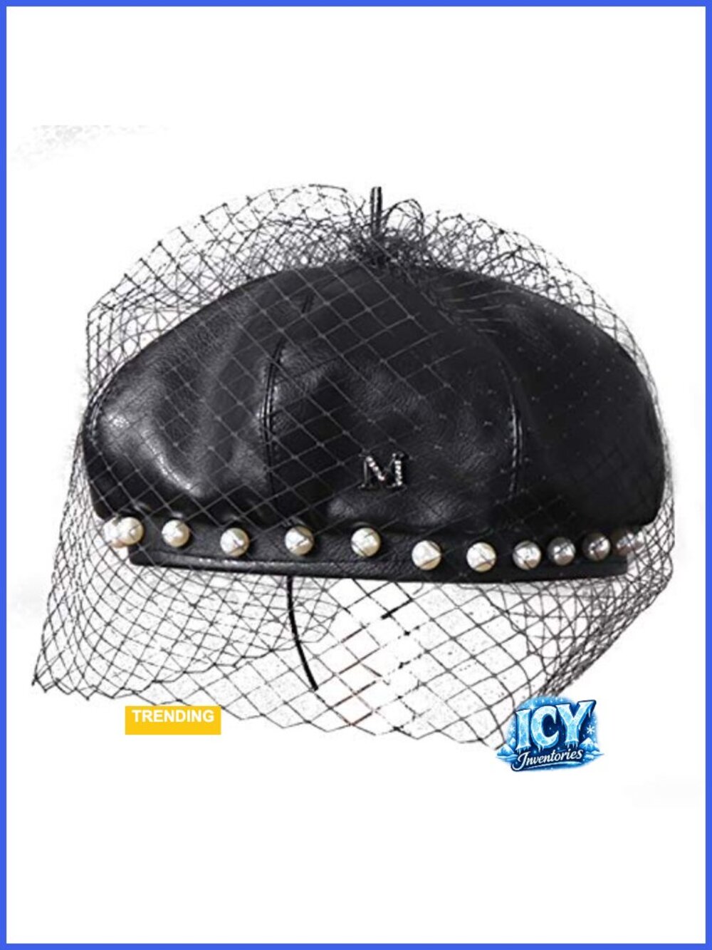 Leather Beret French Retro Pearl Lace Newsboy Cap Casual Fall Winter